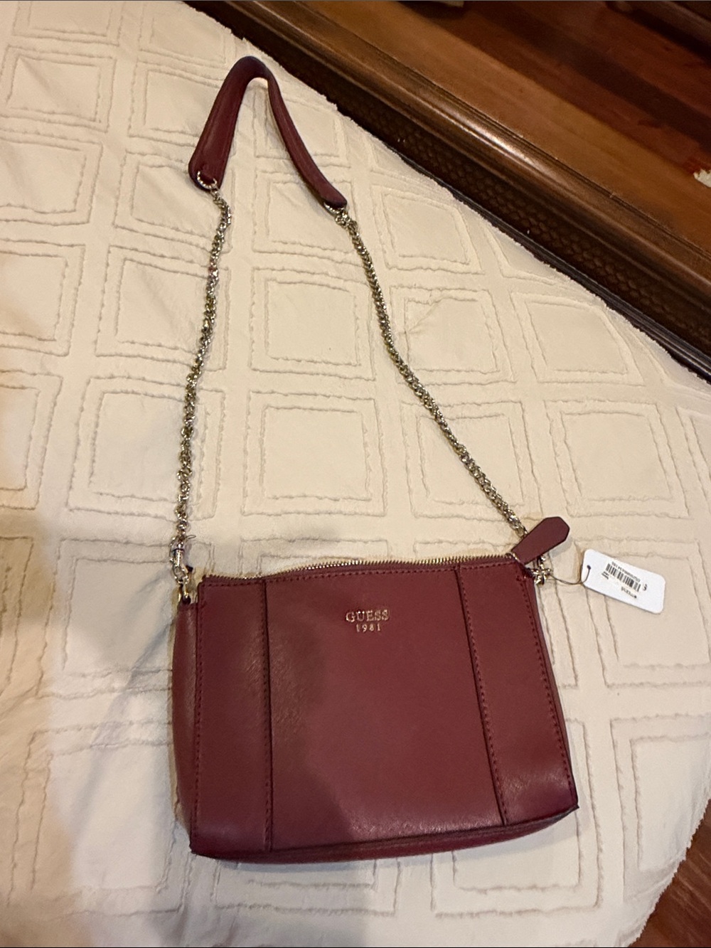 GUESS Maroon Crossbody with Gold Chain Strap